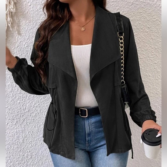 SHEIN Jackets & Blazers - SHEIN Curve Women’s Black Waterfall Collar Drawstring Waist Jacket 1XL NWT